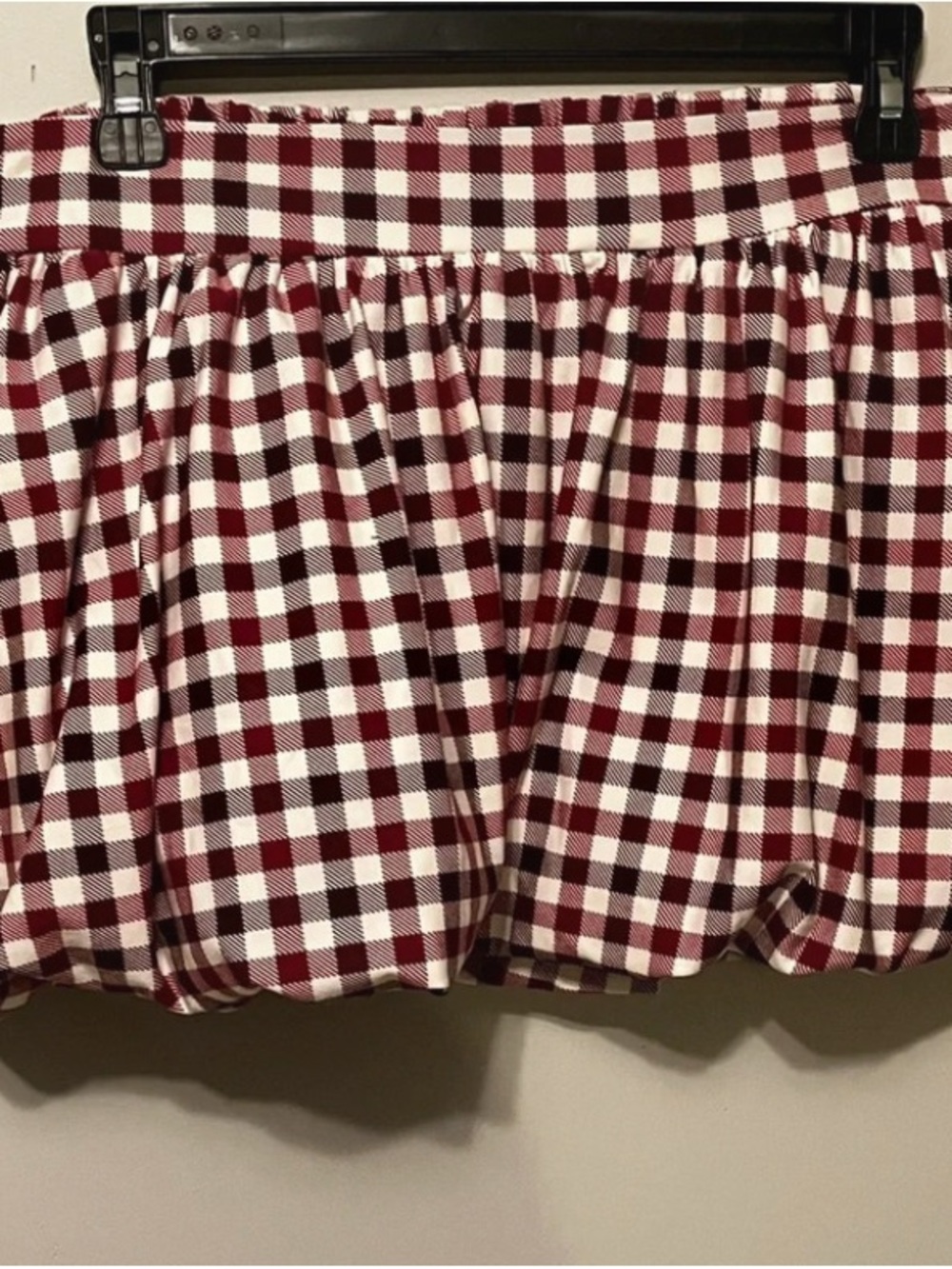 Plaid Bubble Mini Skirt - Burgundy/White